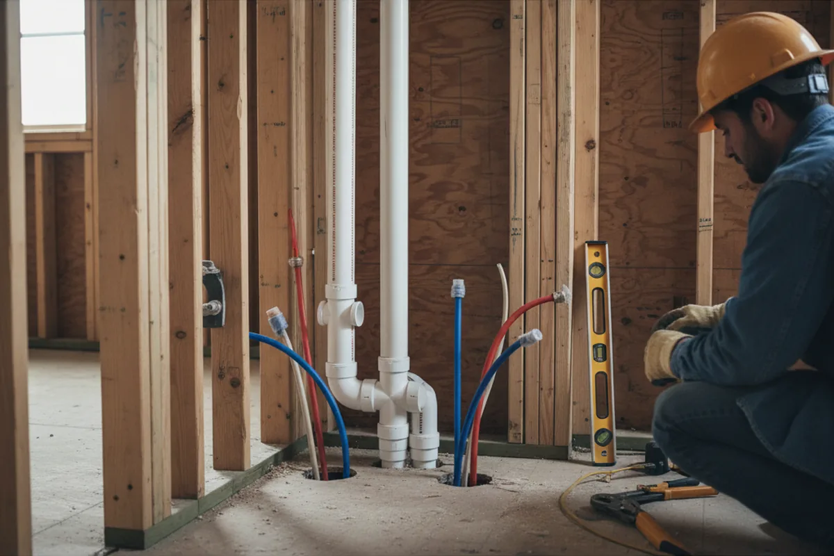 Drain and supply rough-in during Sump Pump Repair in Sandy Ridge